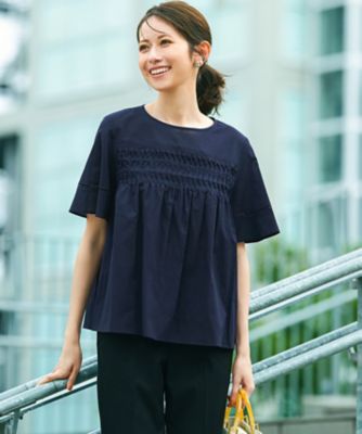 【50】美品23区 シルクコットンローンパフスリーブブラウス　レース　ピンタック 50】美品23区 シルクコットンローンパフスリーブブラウス レース