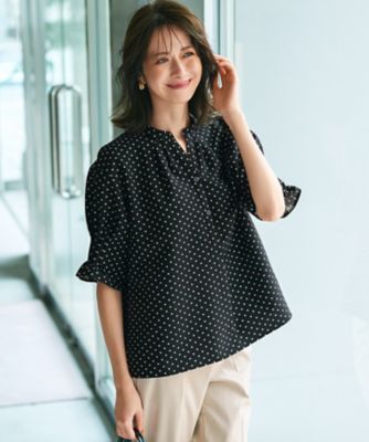 23区 L (Women/大きいサイズ)/ニジュウサンク エル 【ＷＥＢ＆一部店舗限定】ドットプリント　サッカー　ブラウス（ＢＬＷＷＧＭ６８２７）