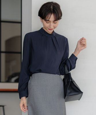 【SALE】【送料無料】23区 L (Women/大きいサイズ)/ニジュウサンク エル【吸水速乾/UVケア/防シワ性】バックサテンアムンゼン ボウタイ付き 2WAY ブラウス(BLWWGS0008) 075_ネービーブルー トップス【三越伊勢丹/公式】