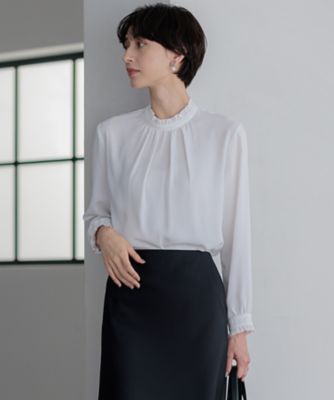 23区 L (Women/大きいサイズ)/ニジュウサンク エル 【吸水速乾/UVケア/防シワ性】バックサテンアムンゼン スタンドフリル ブラウス(BLWWGS0009)