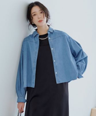 23区 L (Women/大きいサイズ)/ニジュウサンク エル 【Oggi3月号掲載/洗える】ライトダンガリー クロップド ボリュームスリーブ シャツ(BLWWGS0214)