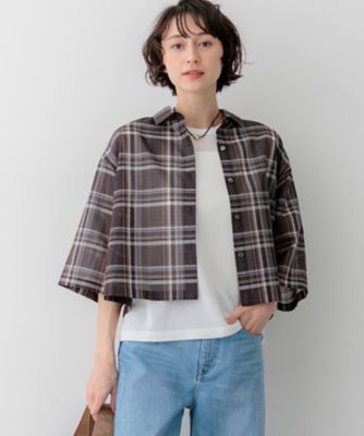 見上愛さん着用】ハイツイストシアーチェック クロップド シャツ