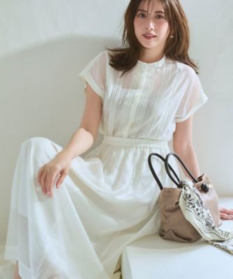 WEB＆一部店舗限定】レースピンタック フレンチスリーブ ブラウス
