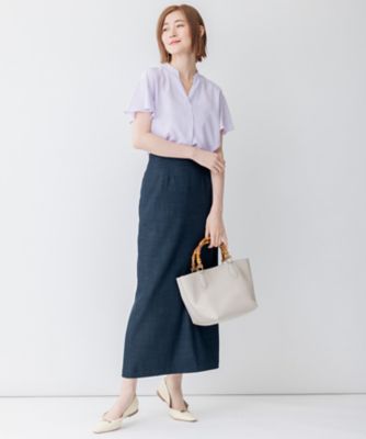 洗える】バックサテンアムンゼン 袖フリル キーネック ブラウス