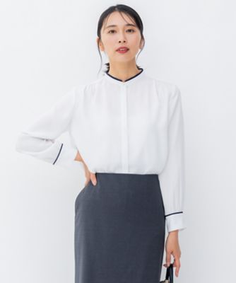 ＜23区 L (Women/大きいサイズ)＞【洗える】バックサテンアムンゼン　パール釦　バイカラー　ブラウス（ＢＬＷＷＳＡ０２０３）