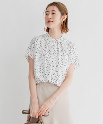 ＜23区 L (Women/大きいサイズ)＞【セットアップ対応／洗える】バックサテンアムンゼン　ドットプリント　ブラウス（ＢＬＷＷＳＭ０４０２）