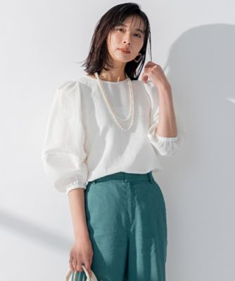 ＜23区 L (Women/大きいサイズ)＞【洗える】カラミストライプ　パフスリーブ　ブラウス（ＢＬＷＷＳＭ０４１３）
