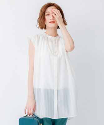 23区 L (Women/大きいサイズ)/ニジュウサンク エル 【洗える】シアーストライプ ノースリーブ ブラウス(BLWWSM0605)