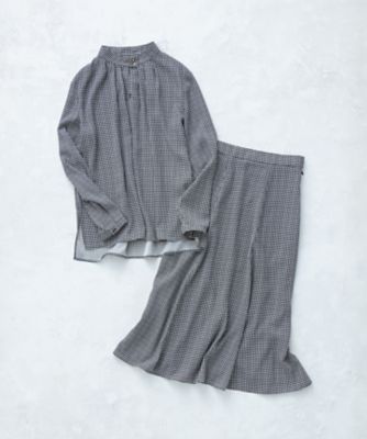 【洗える】バックサテンアムンゼン千鳥プリント　ブラウス（ＢＬＷＷＳＷ０４０４）