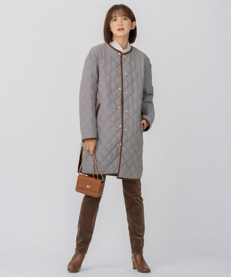 中綿 キルティング チェック柄ノーカラーコート（CMWSNW0424