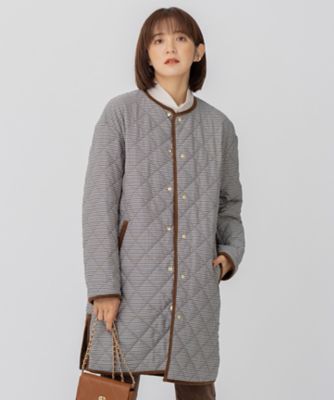 ＜23区 L (Women/大きいサイズ)＞中綿　キルティング　チェック柄ノーカラーコート（ＣＭＷＷＮＷ０４２４）