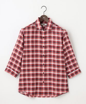 M418新品JOSEPH ABBOUDリネンチェック七分袖シャツ2L￥26400