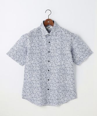 清涼・リネンブレンド】コットンリネン ボイルフラワープリント 半袖