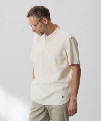 【ＨＹＢＲＩＤ　ＬＩＮＥＮ】ドビーストライプ　バンドカラーラガーシャツ（ＨＨＯＶＳＭ０４１２）