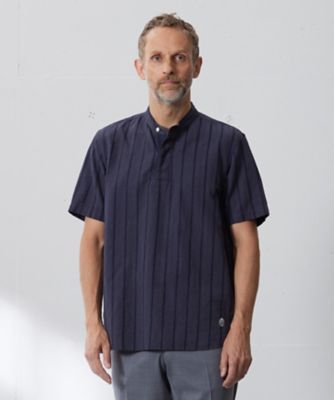 ＜三越伊勢丹/公式＞【SALE】J.PRESS (Men)/ジェイ・プレス【HYBRID LINEN】ドビーストライプ バンドカラーラガーシャツ ネービーブルー トップス【三越伊勢丹/公式】