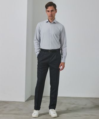 Curensology ウールライクストレッチシャツ シワになりにくい／ストレッチ／洗える】ウールライク シャツ＿カッタ