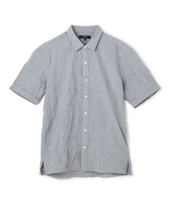 新素材】ランダムプリーツワッシャー レギュラーカラー半袖シャツ