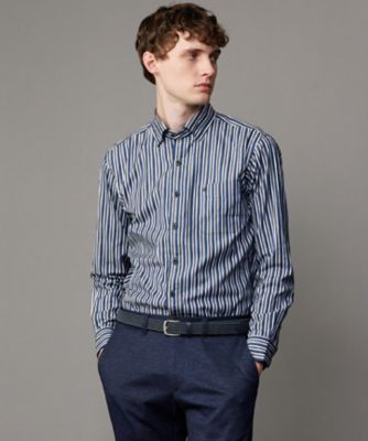 ［極美品］JOSEPH ABBOUD ストライプ　シアサッカー　手洗い可　L WEB・一部店舗限定】シアサッカーストライプ シャツ/B.D / J