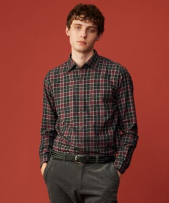 【SALE】JOSEPH ABBOUD (Men) /ジョセフ アブード【柔らか/暖かい】ファインブラッシュド ネル チェック シャツ(HSJLCW0303) 415_ワイン トップス【三越伊勢丹/公式】