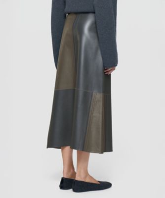 Alfeo di Linosa レザー　巻きスカート　ブラック　42 イタリア製 オーバーレイナッパ レザースカート（JF009451