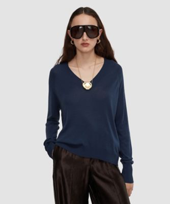 【極美品】ドルチェ＆ガッバーナ 100%シルク Vネックセーター ブルー 52 スーパーファインシルク Vネックニット（JF010132） | JOSEPH