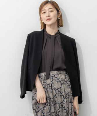 23区 S (Women/小さいサイズ)/ニジュウサンク エス 【セットアップ対応/洗える】トリアセダブルジョーゼット ノーカラー ジャケット(JK27SS0003)