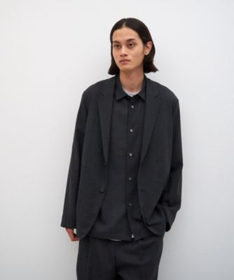 REAL SIMONS ECOオイルワックス仔牛革 シンプルジャケット 黒 M TWIST WOOL GAUZE ｜ テーラードジャケット