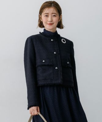 完売　パールUネックジャケット Raoul シーニュ APPLAUDIR】シック＆シンツイード ノーカラージャケット