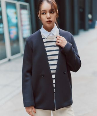 洗える】コンパクトWフェイス ノーカラージャケット