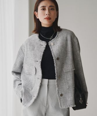 ＜ICB L (Women/大きいサイズ)＞ライトブッチャーツイード　ノーカラージャケット（ＪＫＣＭＧＷ０６０３）