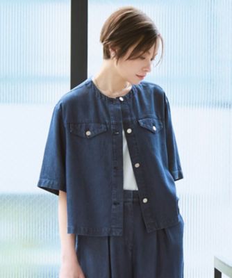 ＜ICB L (Women/大きいサイズ)＞ナチュラルソフトデニム　クロップドジャケット（ＪＫＣＭＬＭ０５０３）