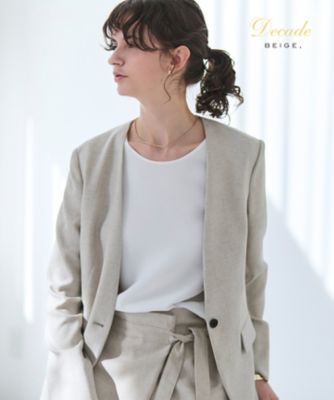 小さめ襟付きモダンなベージュのジャケット AMBIDEX Store ○丸襟ショート ジャケット(F クロ): l'atelier