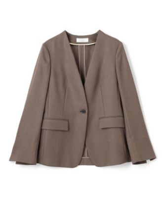 【値下げ】BEIGE,CAROLE / リネンライクノーカラーハーフ丈ジャケット 洗える】CAROLE ／ リネンライクノーカラーハーフ丈