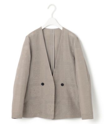 日本製・洗える】ペイズリーレノクロス ノーカラージャケット