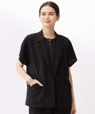 ＜自由区 (Women)＞【セットアップ対応】ライトリネンライクショートスリーブ　ジャケット（ＪＫＷＭＧＡ０００５）