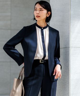 mame kurogouchi ノーカラージャケット　ネイビーブルー mame kurogouchi ノーカラージャケットマメクロゴウチブルー