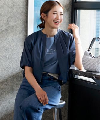 23区★レーヨンポリエステルブルゾン★ダークネイビー系★美品 撥水性／接触冷感】ストレッチライトタイプライター コンパクト