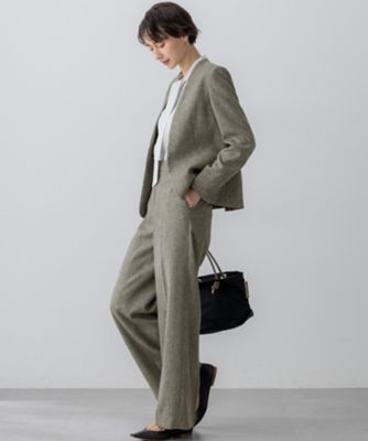 洗える】ウールライクカルゼ ノーカラー ジャケット