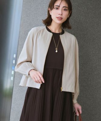 ＜23区 (Women)＞リネンレーヨンストレッチ　ノーカラー　ブルゾン（ＪＫＷＯＬＭ０４０５）
