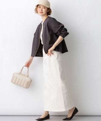 リネンレーヨンストレッチ ノーカラー ブルゾン（JKWOLM0405