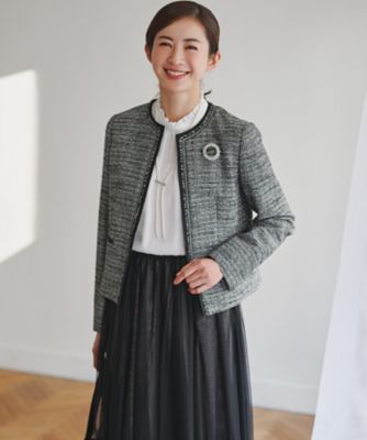 セットアップ対応】ライトシャインツイード ノーカラージャケット