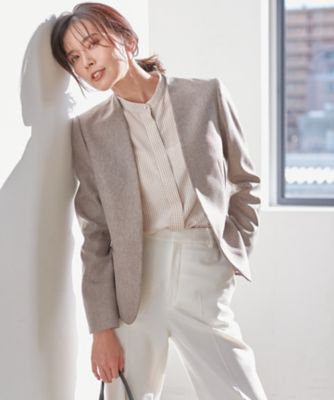 HAVEL studio ウールジャケット 洗える】ウールライクカルゼ ノーカラー ジャケット