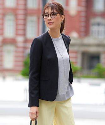 洗える】ウールライクカルゼ ノーカラー ジャケット