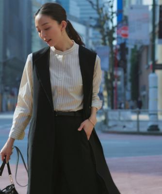 リネンレーヨンストレッチ ロング ジレ