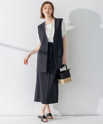 セットアップ対応】オックスストレッチ ノーカラー ジレ