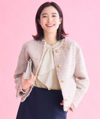 ＜自由区 L (Women/大きいサイズ)＞【１７号サイズまで展開・オンオフ使える・セレモニー】ファンシーノットツイードノーカラー　ジャケット（ＪＫＷＲＬＳ０２０３）