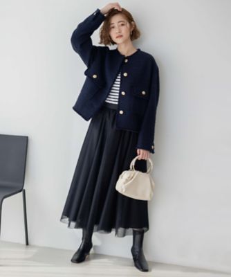 ミックスツイードノーカラージャケット極美品S size ブルー系