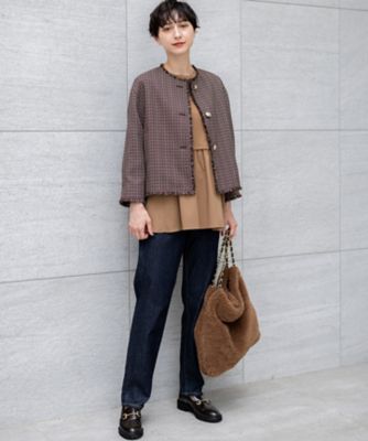 ウティ 23aw チェック ノーカラー ジャケット グレー系 サイズ2 美品 ウティ 23aw チェック ノーカラー ジャケット グレー系 サイズ2
