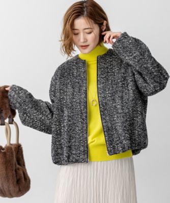 ＜23区 S (Women/小さいサイズ)＞【ＳＴＯＲＹ１１月掲載】ＢＡＬＬＩ　ヘリンボーンツイード　ノーカラー　ブルゾン（ＪＫＷＳＧＷ０５１２）