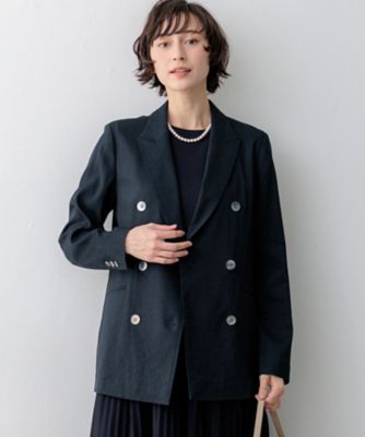 セオリー【ストレッチ素材×リネン×レーヨン】カラーレス•ロングジャケット／コート セットアップ対応／洗える】リネンレーヨンストレッチ ダブル